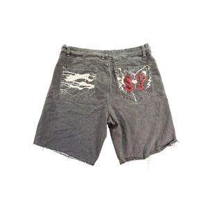 Southpole Metal Thunder Shorts Mens 48 Gray Denim Baggy Raw Hem Y2K Streetwear